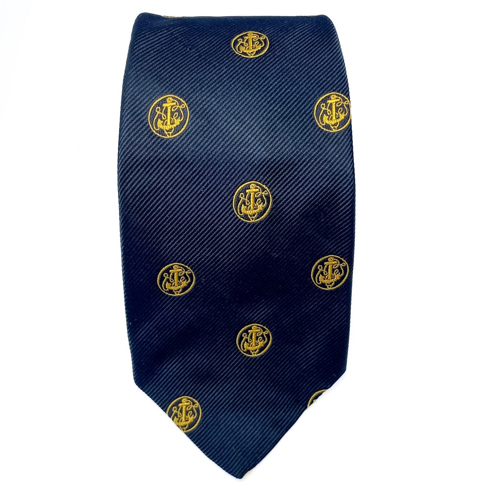 VTG Nautical Tie Navy & Yellow Anchor Pattern Arthur M‎ Rosenberg NY USA 3.5"